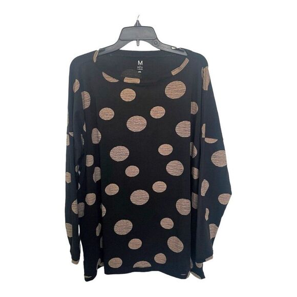 Matthildur MxM L/XL Cotton Top NEW Polka Dot Black Tan Long Sleeve Lagenlook - Picture 1 of 7